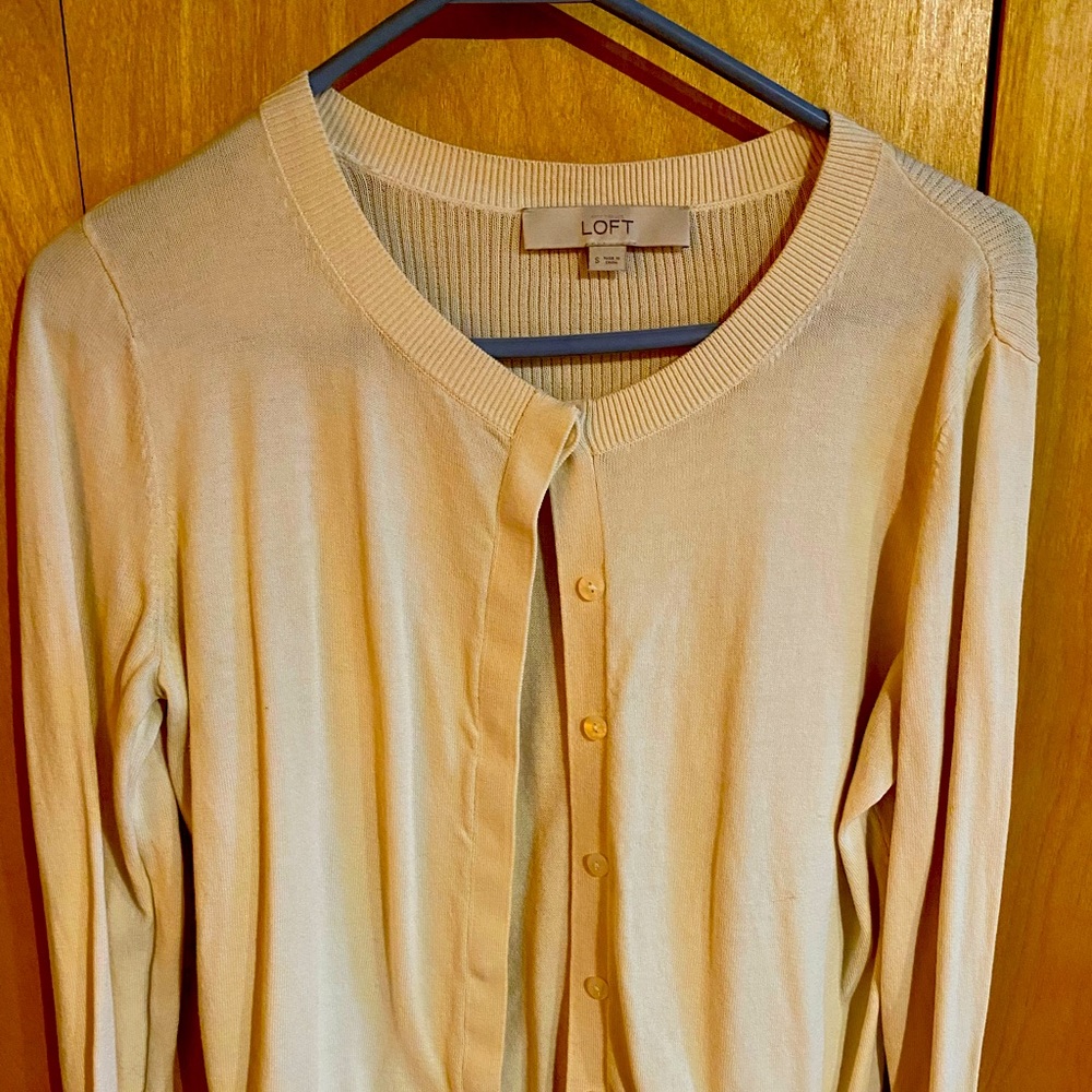 Loft cardigan - oatmeal color - size small; pretty ribbing detail